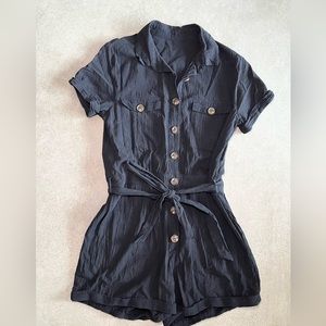 Lightweight Black Cotton Romper - Small
